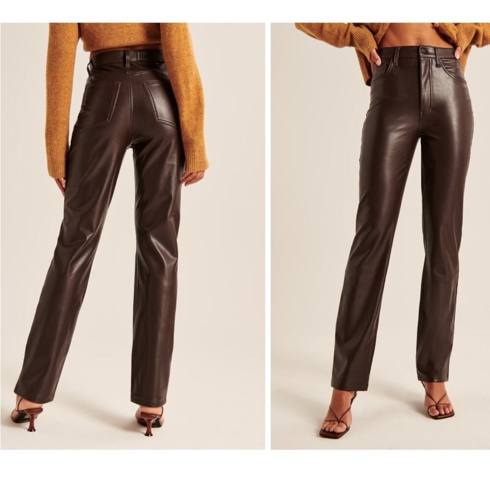 Abercrombie & Fitch The 90s Straight Ultra High Rise Vegan Leather Pants Jeans